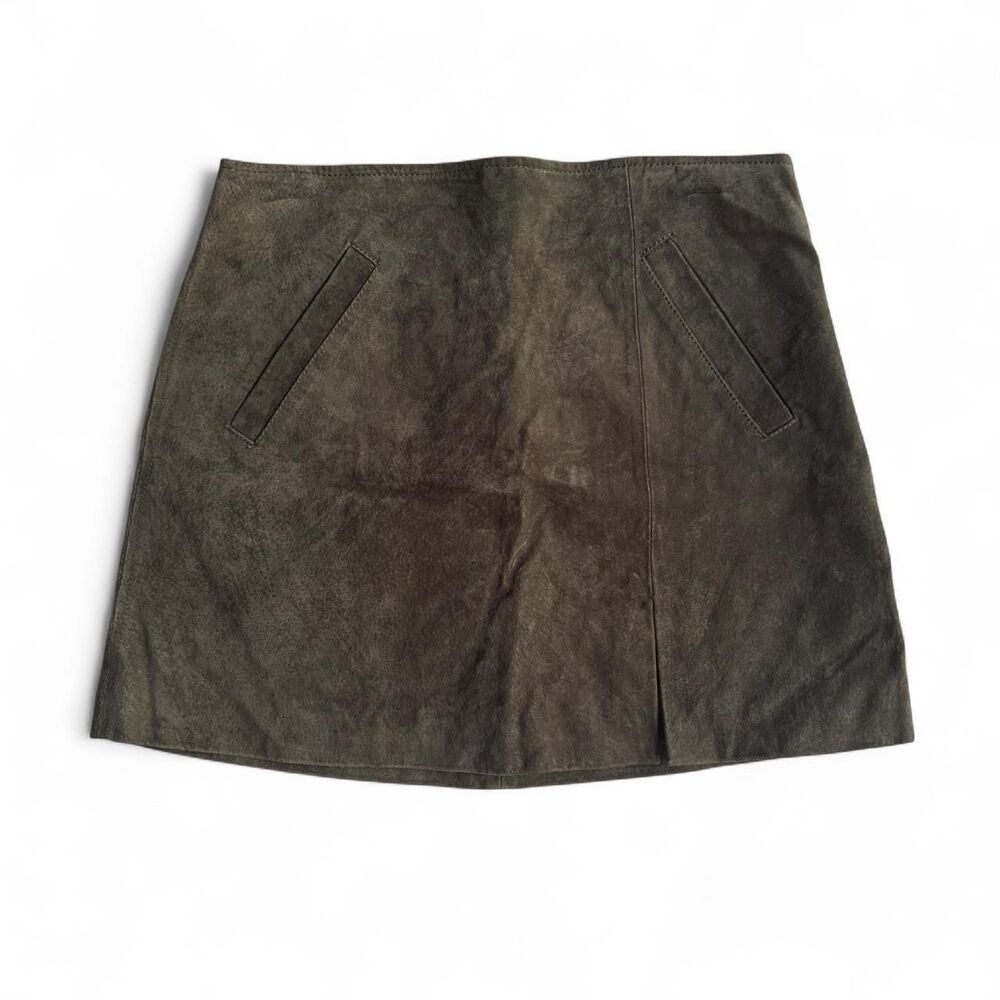 Blank NYC Womens 26 Olive Green Faux Suede Ring Zip Mini Skirt New With Tags